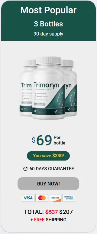 Trimoryn three bottle package for healthy metabolism support